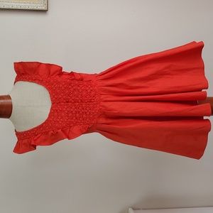 Free People Reddish Orange Babydoll Cotton Boho Dress Small Has a Flaw